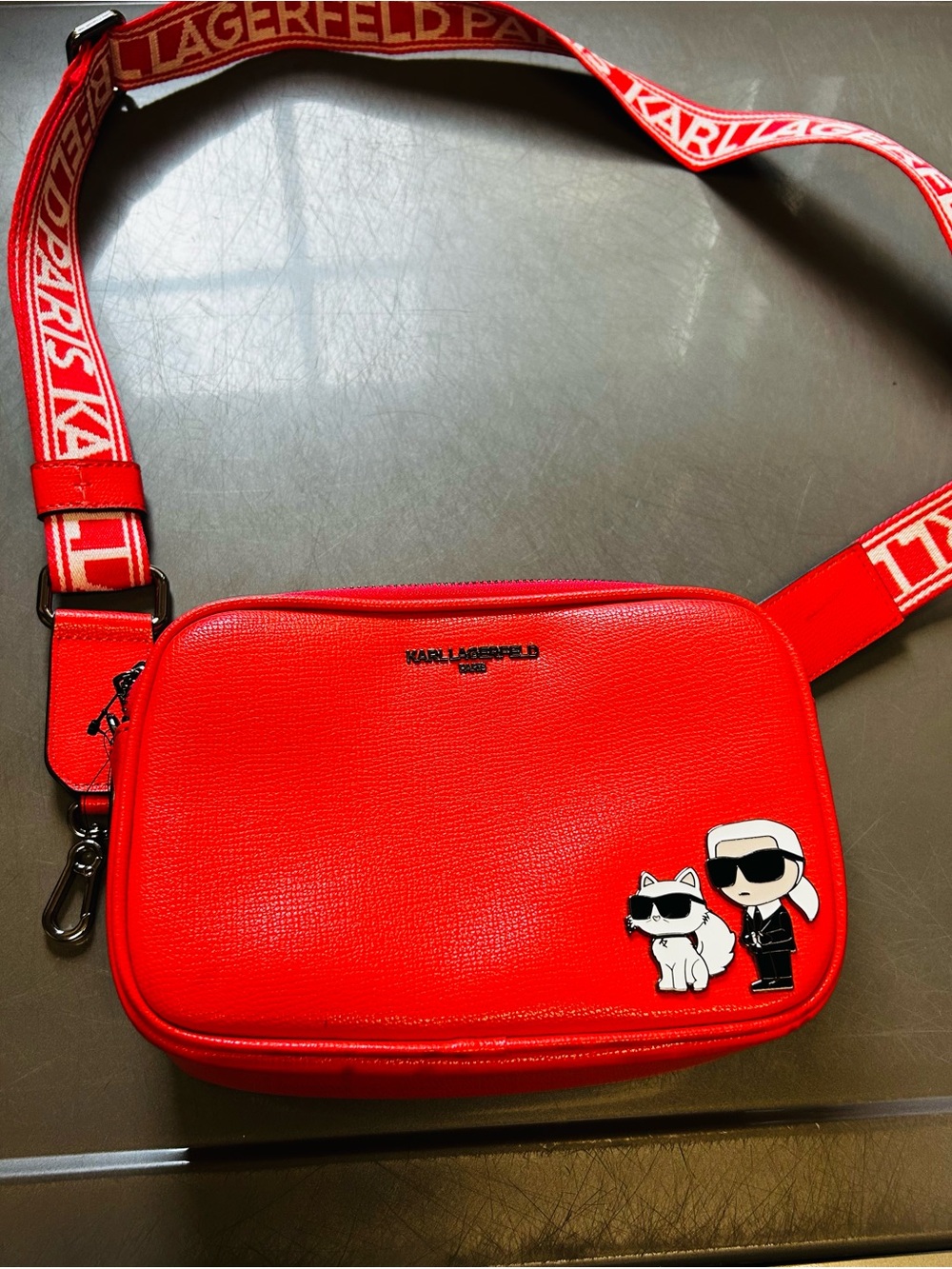 Karl Lagerfeld Bright Red Crossbody Bag with Character Patch